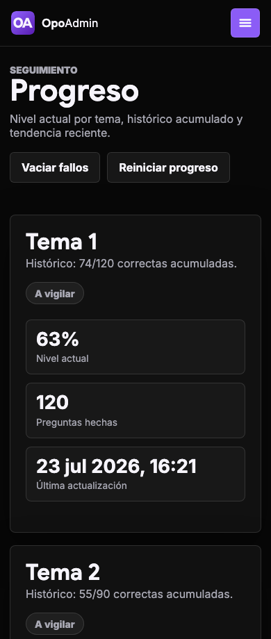 Captura real del progreso de OpoAdmin en móvil