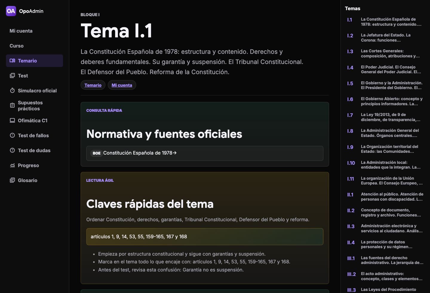 Captura real del tema 1 de Administrativo del Estado en escritorio