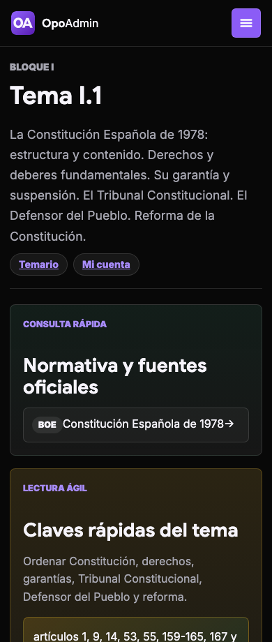 Captura real del tema 1 de Administrativo del Estado en móvil